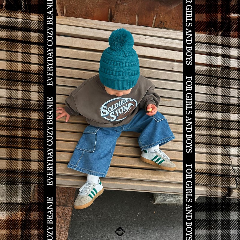 Funky Junque Toddler Pom Beanie – Kids Winter Hat for Ages 1–4, Baby Boy & Girl Knit Beanies, Warm Cozy Knit Snow Hats - Image 5